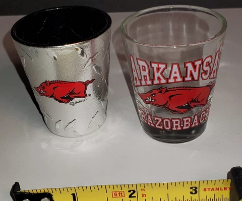 TWO (2) ARKANSAS RAZORBACKS SHOT GLASS  GLASSES Cover