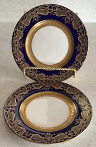 2 Ovington Bros~Royal Doulton Cobalt Blue/White Gold Encrusted 7 3/4” Plates~H36 - Picture 1 of 11