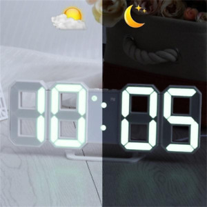 Wall Hang Clock Digital 3D LED Wall Desk Alarm Clock Snooze Auto Brightness USB