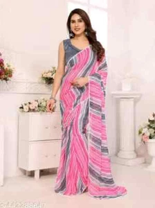 Women's Georgette designer ready to wear saree with contrast lace border saree - Picture 1 of 25