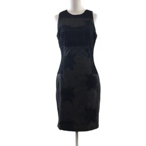 Anthropologie Maeve Black Gray Lace Flocked Column Sheath Dress Womens Small - Picture 1 of 10