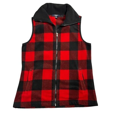 Chaleco deportivo CHAPS para mujer mediano rojo negro cuadros búfalo tartán polar cremallera completa M Foto 1 de 4