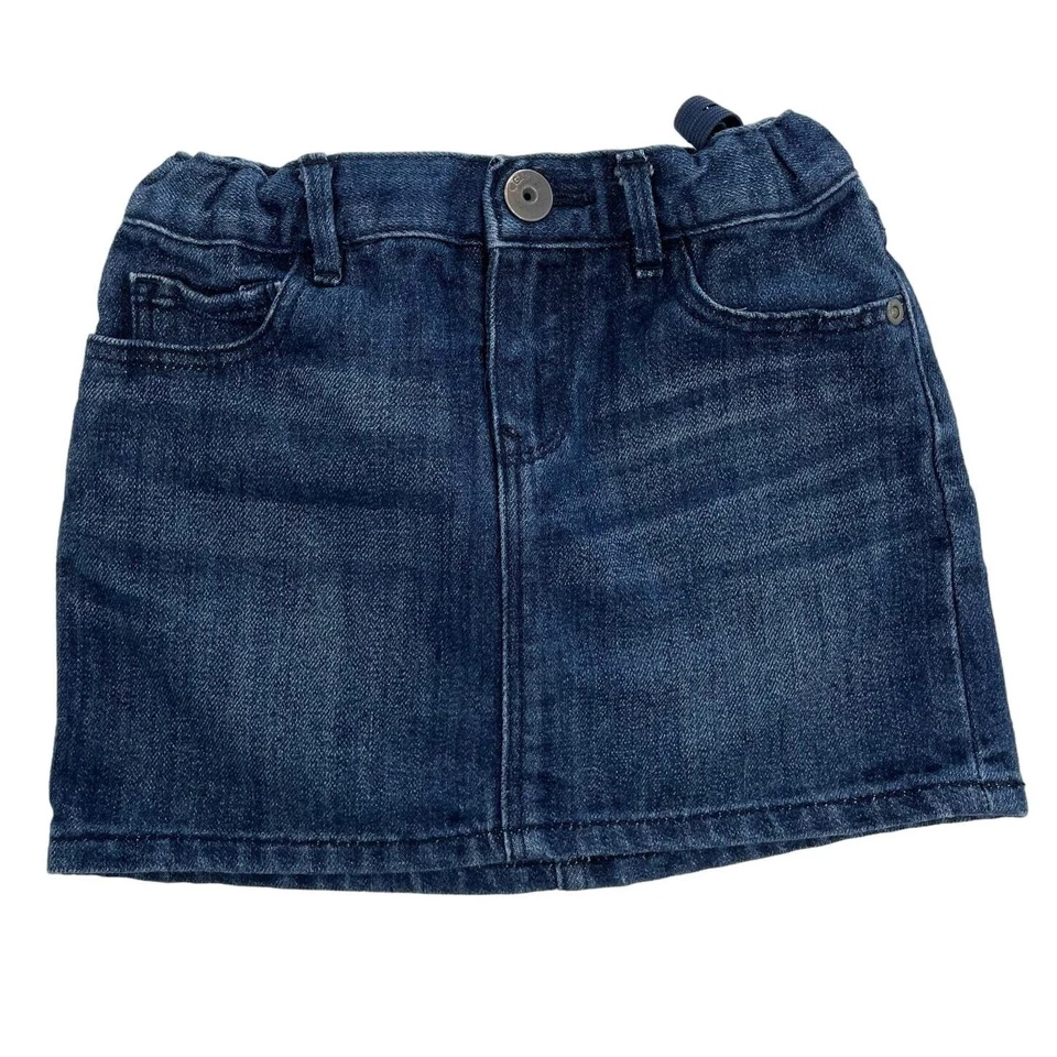 Baby Gap 女孩深色水洗弹性腰棉混纺迷你牛仔裙 5T — 第 1/3 张图片