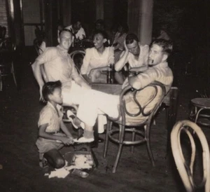 1940s Group Friends Table Dimly Lit Venue Boy Engaged Lively Gathering Portrait - Picture 1 of 3