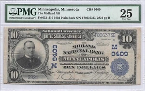 Midland National Bank Minneapolis, MN $10 1902 Plain Back PMG 25 CH 9409 - Picture 1 of 2