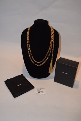 SAINT LAURENT (YSL) Nuova con etichette $1390 ysl Saint Laurent Collana Grande Doppia Catena Nappa Metallo Tonificata Oro