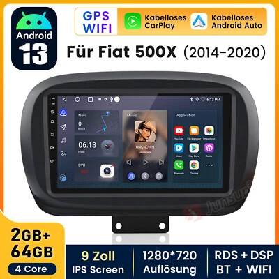 Für Fiat 500x 2014-2020 Carplay Android 13 Autoradio GPS NAVI DAB+ BT SWC 2+64GB - Bild 1 von 4