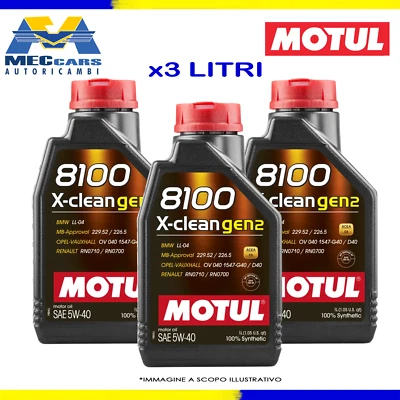 3 LITRI MOTUL 8100 X-CLEAN GEN2 5W40 OLIO MOTORE 100% SINTETICO LUBRIFICANTE