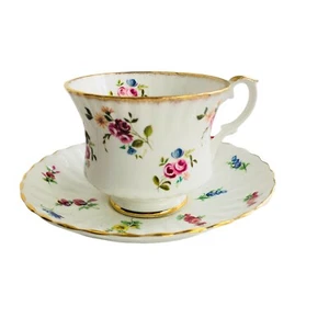 Vintage Tea Coffee Cup 3" Tall and Saucer 5.5" England Pink Blue Flowers - Picture 1 of 4