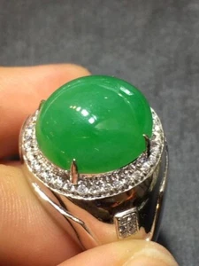 Natürliche grüne Jade 4 kt Rundschliff Herren Ehering Sterlingsilber 925 - Bild 1 von 3