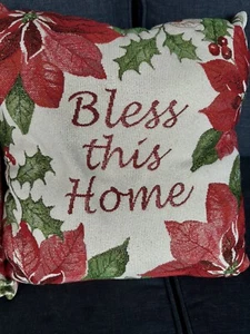 Poinsettia Throw Pillows Two Tapestry With Gold Flecks Red And White #Holiday - Picture 1 of 10