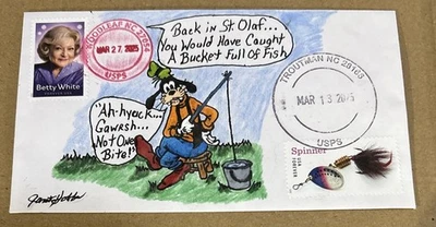 2025 Freshwater Fishing Lures & Betty White Forever Stamp C104 Goofy FDC/OOAK - Image 1 of 4