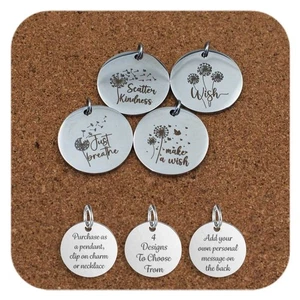 Uplifting Dandelion Engraved Stainless Steel Pendant Clip On Charm Necklace - Picture 1 of 7
