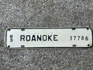 1963 ROANOKE, VIRGINIA Nummernschild ** '63 VA ** Stadt Roanoke TOPPER - Bild 1 von 2