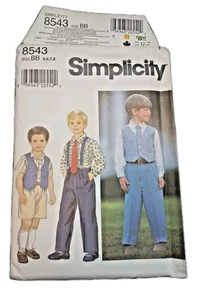 Simplicity 8543 Boys Short Vest Pants Tie Suspenders  5-8  New Envelope Damage - Picture 1 of 9