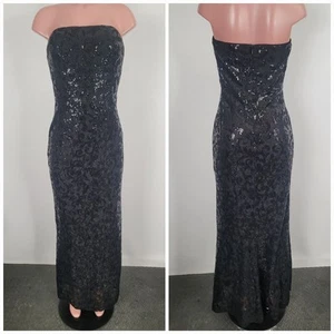 Sexy Vestido de Noche Ralph Lauren Negro Lentejuelas Encaje Sin Tirantes Talla 8 Vestido Formal - Imagen 1 de 14