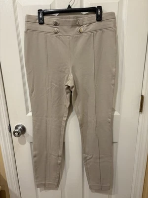 Pantalones INC Pull On Pierna Ajustada Plata Tachuelas Acentos en la Cintura Beige Talla Mujer 12 Foto 1 de 4