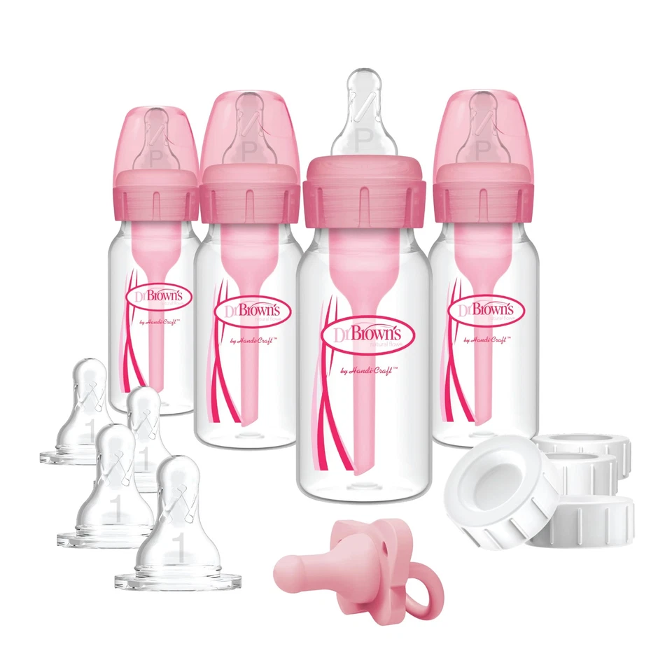 Dr. Brown's Options Slow Flow Bottle Set for Breastfed Baby 4oz Pink NIOB L19