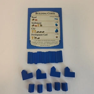 Juego completo de piezas de liquidación azul y tarjeta de costo 2020 Catan Trade Build Settlement Settle - Imagen 1 de 3