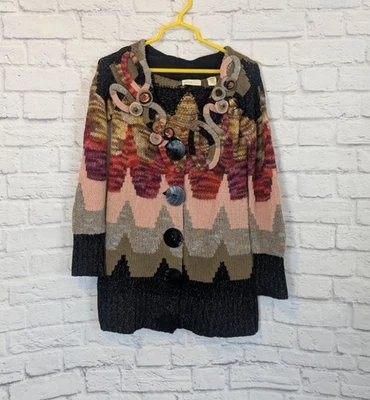 Cárdigan Sleeping on Snow Loops & Ángulos Mezcla de Lana Botones Grandes Artístico Talla Pequeña Foto 1 de 4