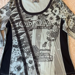 Vintage Y2K Vanilla Sugar Embellished Top Womens 1X Blue All Over Graphic Bling - Picture 1 of 9