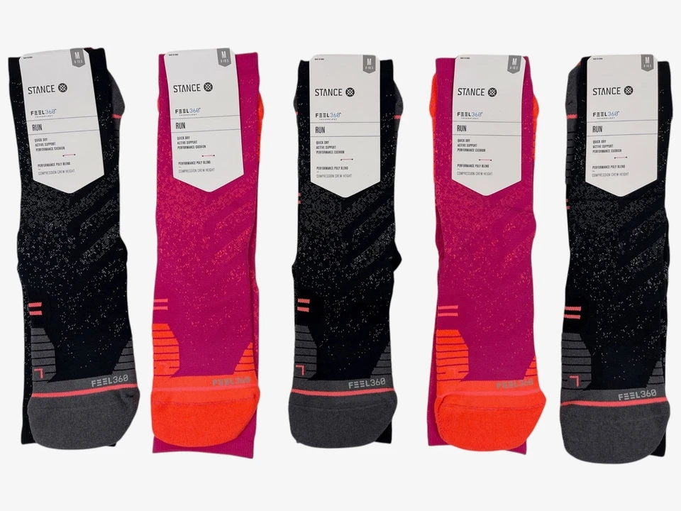 Женские черные и розовые носки 5 Stance Feel 360 Run Crew - размер M 8-10,5 - 90 долл. США рекомендованная розничная цена производителя - Изображение 1 из 4