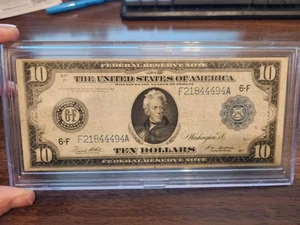 1914 $10 Federal Reserve Note Jackson Large Size Banknote - Picture 1 of 9