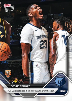 2025/26 NBA Topps Now 26 CEDRIC COWARD 27 PTS MEMPHIS GRIZZLIES ROOKIE PRESALE - Image 1 of 2
