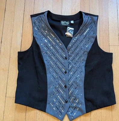 Bob Mackie Wearable Art NWT Vintage Black Gray  Microsuede Sequin Vest Holiday L - Image 1 of 4