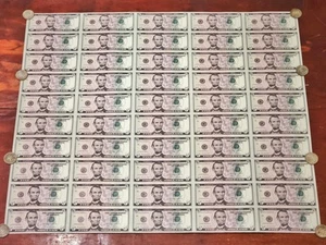 2021 FULL UNCUT SHEET 50 X 5 $ DOLLARS UNC FW - IN ORIGINAL TUBE - Picture 1 of 2