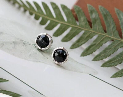 D10 Orecchini a Farfalla Fiore Con Nero Agata 925 Argento Sterling - Immagine 1 di 4
