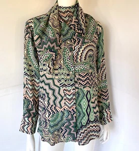 Blusa Top M Missoni Estampado Único Verde Melocotón Manga Larga Seda 40/S-M - Imagen 1 de 10
