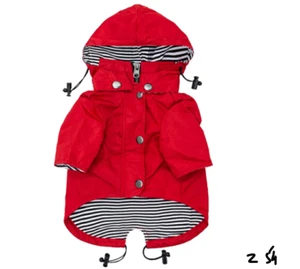 Ellie Dog Wear Red Zip Up Dog Raincoat Reflective Buttons Pockets, Water Ressist - Picture 1 of 6