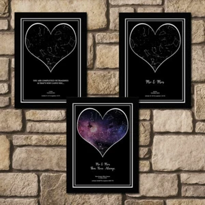Personalisierter Sternhimmel Nachtkarte Herz maßgeschneidert schwarz gerahmter Druck Valentinstag Geschenk - Bild 1 von 4