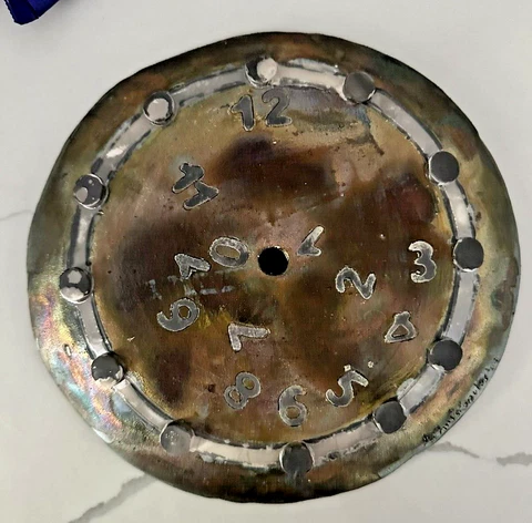 2009 Vintage Raku 9" Wall Clock Face - Signed by Artist- Unique Fallen Numbers Cover