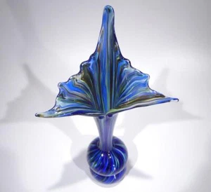 HAND BLOWN GLASS ART SCULPTURE, JACK IN THE PULPIT, BLUE, DIRWOOD, n3944 - Picture 1 of 10
