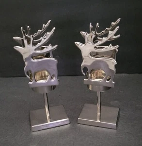 Set of 2 Yankee Candle Reindeer Silver Metal Tea Light Candle Holder Christmas. - Picture 1 of 3