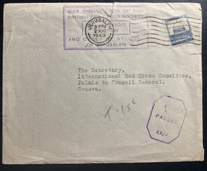 1943 British Red Cross In Jerusalem Palestine Cover To Geneva Switzerland - Picture 1 of 2