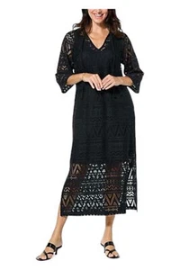 Colleen Lopez Crochet Vacation Maxi Dress with Cami Slip Black - Picture 1 of 1