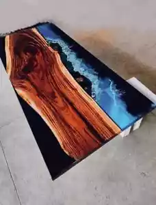 Live Edge Epoxy Ocean Table, Custom Ocean Table, Dining Epoxy Table Handmade Art - Picture 1 of 7