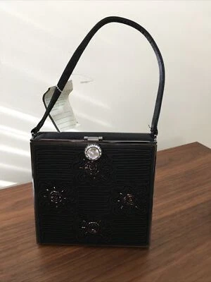 Cartera de noche con cuentas de satén negra nueva con etiquetas Foto 1 de 4