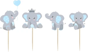 48 Pieces Blue Elephant Cupcake Toppers for Boy Baby Shower Decorations Supplies - Picture 1 of 12