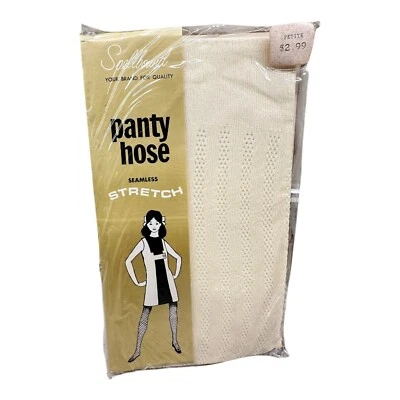 Pantimedias texturizadas elásticas sin costuras encuadernadas hechizadas vintage años 60’s/70’s marfil pequeñas Foto 1 de 2