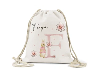 Personalised Drawstring Bag, Girls Peter Rabbit, Name, Nappy, Nursery, P.E Bag, - Picture 1 of 1
