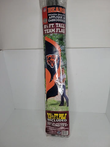 Chicago Bears 8 Foot Tall Team Flag Tailgating Kit with Metal Pole Cover