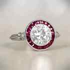 2 Ct Baguette Simulated Ruby Women Halo Engagement Ring 14K Gold Plated Silver