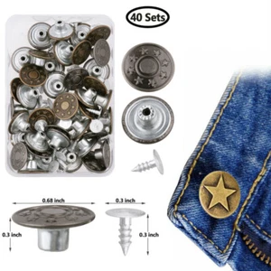 40 Set Metal Denim Jeans Tack Snap Buttons Rivets Repair Replacement+Box 17mm US - Picture 1 of 21