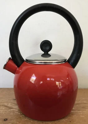 Vintage Style Copco Flame Red Ombre Enamel Metal Stovetop Tea Kettle Pot - Image 1 of 4