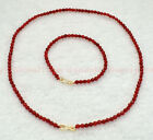 Collier perles perles de jade rouge naturel 4 mm à facettes bracelet or massif fermoir