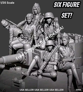 1/35 Resin Figure Set Of 6 German WW2 Female Troops Riding Tank Model Kit 33155 - Picture 1 of 5